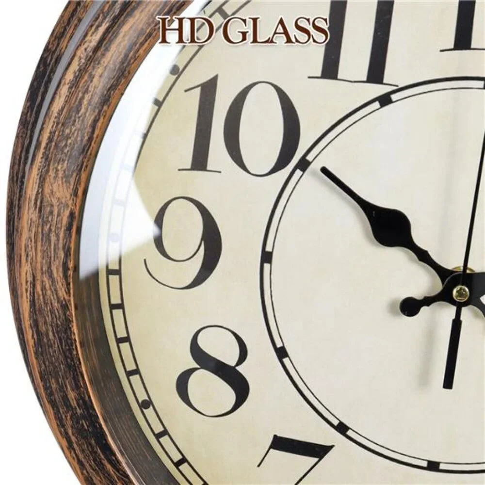 Retro Silent 14 Inch Wall Clock Non Ticking, Rustic Vintage Clock Quartz